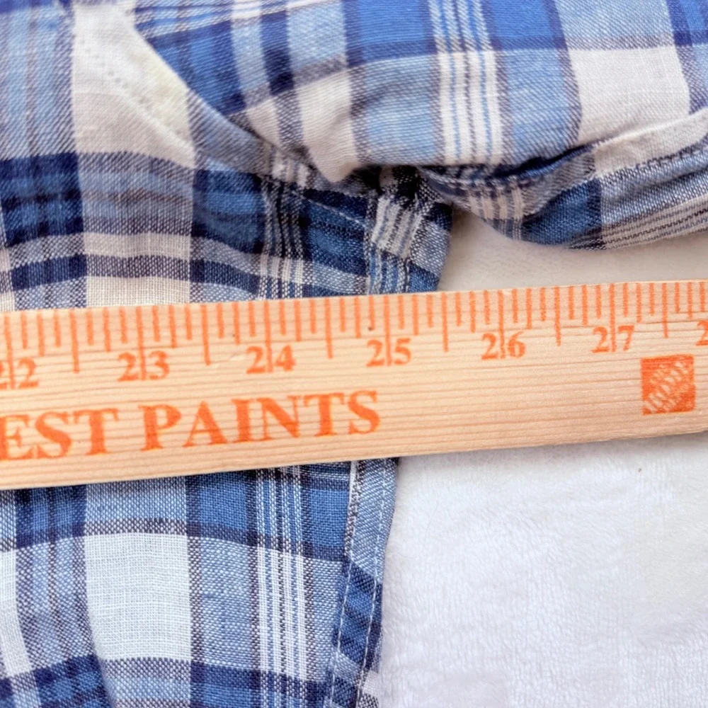 J Crew Slim Fit Blue Plaid Linen Button Down Shirt XL F0850